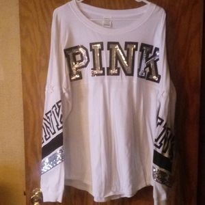 PINK Bling Logo Long Sleeve Shirt Size L